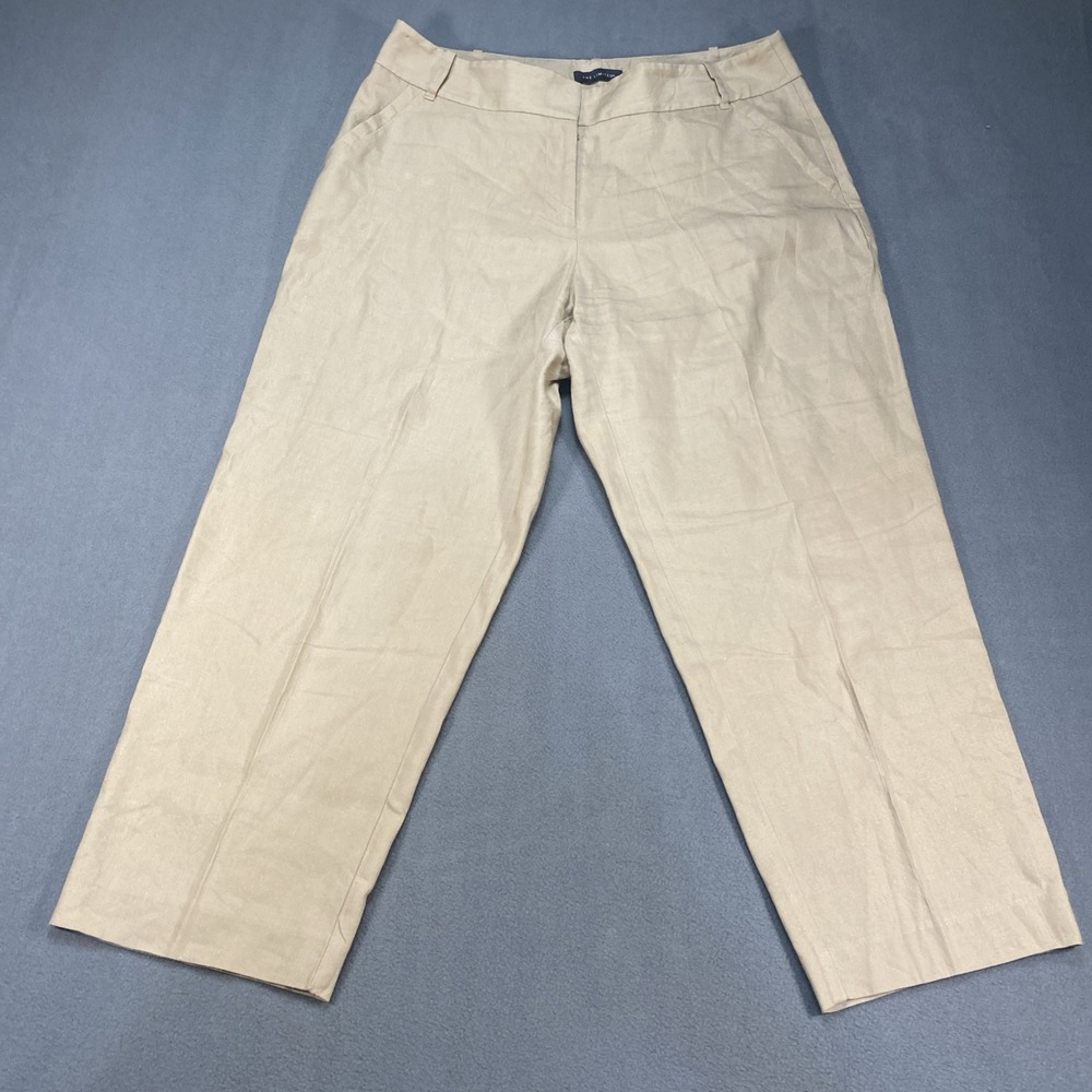 Limited Women's 10 Linen Blend Cropped Khaki Pants Flat Front Minimalist Coastal